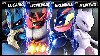 Lucario VS Incineroar VS Greninja VS Mewtwo LV 9 CPU Battle Super Smash Bros Ultimate [upl. by Aynna]