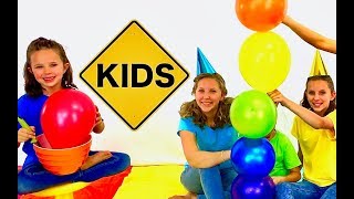 Learn English Colors Rainbow Balloon Stack with Sign Post Kids [upl. by Anneh]