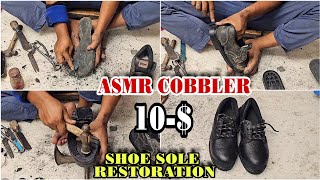 Asmr CobblerBest Shoe Restoration Shoe Stiches By Hand Very Hard Labour Ready To Relax Mind Relax💤🥰 [upl. by Rebah]