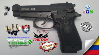 Pistola Traumática Retay 84FS Replica de Beretta 765 Arme Desarme y Ensayo│WhatsApp 3125286943 [upl. by Xyno]