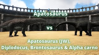 Apatosaurus vs apatosaurus JW brontosaurus diplodocus and alpha carno ark battle [upl. by Leland]