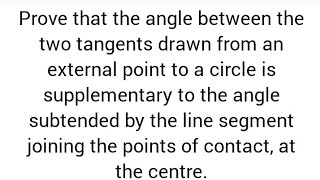 PTangle between tangents from a point to a circle is supplementary to angle subtended at centre [upl. by Maury]