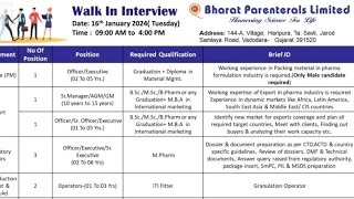 Bharat Parenterals Ltd Unichem Lab Proline Engineers  Jobs  Multiple Dept  Date  2024 [upl. by Deny]