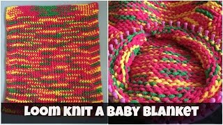 How to loom knit a baby blanket  for beginners [upl. by Ecienaj]