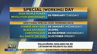 BalitangA2Z  MALACAÑANG NAGLABAS NA NG LISTAHAN NG HOLIDAYS SA 2025 [upl. by Nede795]