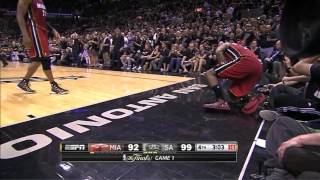 Heat  Spurs 95110 LeBron leaves game cramping amp final minutes  game 1  2014 NBA finals [upl. by Zolnay]