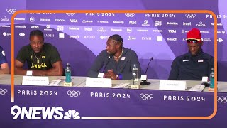 Noah Lyles Talks About Thrilling 100m Gold Medal Win [upl. by Ahsiliw895]