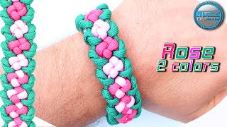 How to make Paracord Bracelet Rose Flowers 2 colors Macrame Bracelet World of Paracord Tutorial DIY [upl. by Sarchet]