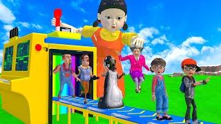 Scary Teacher 3D vs Squid Game Transport Machine Funny Baby Doll Challenge 5 Times Tani Win [upl. by Nirac]