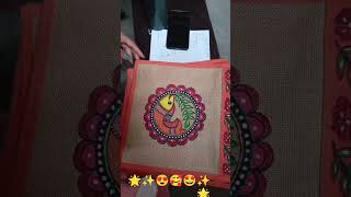 Beautiful✨😍❤ hand painted jute bags mithila painting🎨🎨mithilapainting viralshort youtubeshorts [upl. by Aletsirc]