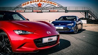 Track Attack Mazda MX5 RF vs Toyota 86 Incl Drag Race [upl. by Tabb515]