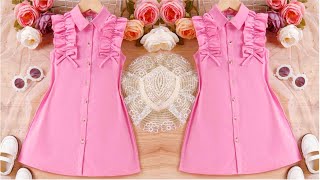 Baby Shirt Style Ruffled Dress Cutting amp Stitching  DIY Easy and Trendy Shirt Dress [upl. by Braden508]