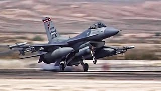 F16 Fighter Jets Preflight  TakeoffLanding At Nellis AFB [upl. by Gadmann77]