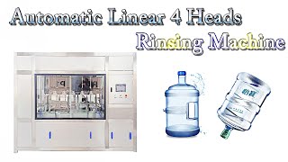 Automatic Linear Four Heads Rinsing Equipment  5 Gallon Drinking Water Drum Inner Washing Machine [upl. by Juliana]