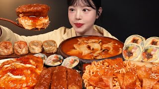 SUB일어나자마자 분식파티 김치수제비 돈까스 라볶이 오므라이스 튀김만두 김밥천국 먹방 꿀조합 Bunsik Mukbang Asmr [upl. by Hagerman942]