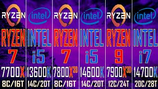 i5 13600K vs R7 7700X vs i5 14600K vs R7 7800X3D vs i7 14700K vs R9 7900X3D  PC GAMES TEST [upl. by Asaert]