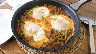 Judías verdes con tomate y huevo😋RECETA RICA FÁCIL Y SANA [upl. by Krantz]