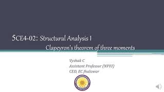 Lecture 9  SA1  Clapeyron’S Theorem Of Three Moments  Examples [upl. by Shirah]