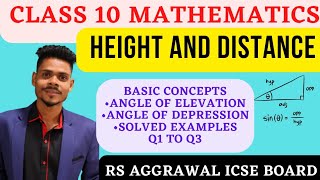 Class 10 mathsHeights and distancesangle of elevation and depression q1 to q3rs aggarwal icse [upl. by Ramsdell]