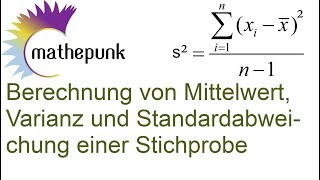 Berechnung von Mittelwert Varianz und Standardabweichung einer Stichprobe [upl. by Jarrid]