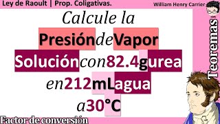 Cuál es la 𝐩𝐫𝐞𝐬𝐢ó𝐧 𝐝𝐞 𝐯𝐚𝐩𝐨𝐫 con 824 g urea en 212 ml a 35°C  𝐋𝐞𝐲 𝐝𝐞 𝐑𝐚𝐨𝐮𝐥𝐭 [upl. by Aerbas]