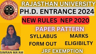 RAJASTHAN UNIVERSITY PHD RULES 2024RU NEW RULES FOR PHD EXAMSYLLABUSELIGIBILITYMARKSMANY MORE [upl. by Ardene]