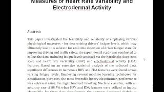 Driver Fatigue Detection Using Measures of Heart Rate Variability and Electrodermal Activity [upl. by Notnroht725]