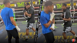 FLOYD MAYWEATHER TEACHING DEVIN HANEY SHOULDER ROLL DEFENSE amp HOW TO THROW POWER JABS [upl. by Yetsirhc]