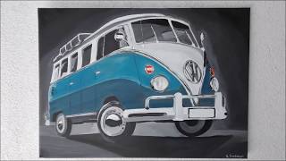 Wie malt man einen VW Bulli t1  How to draw a VW Bulli t1 Time Lapse [upl. by Etnuahc339]