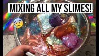 MIXING ALL MY SLIMES TOGETHER  CLEAR SLIMESFLUFFY SLIME CRUNCHY SLIMES GLITTER SLIMES [upl. by Eednar]