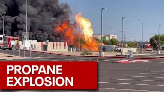 Explosions seen as large fire burns at Phoenix propane business [upl. by Vey]