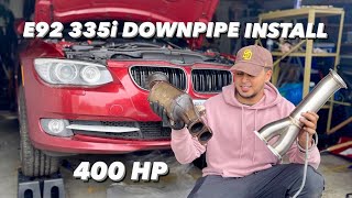 BMW E92 335i N55 DOWNPIPE INSTALL [upl. by Atinihs]