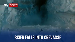 Watch the terrifying moment a skier falls into a crevasse in France [upl. by Theodora]