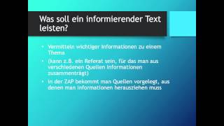 Einen informierenden Text schreiben ZAP Thema  Deutsch [upl. by Morris714]