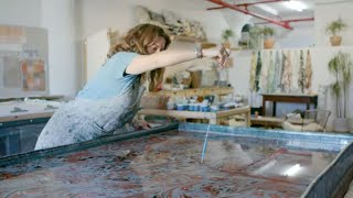 Learn How to Marble Fabric by Hand with the Rule of Three Company  Showcase Series [upl. by Ecyned]