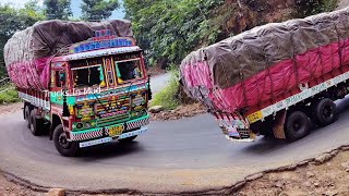 Lorry Videos  Dare To Drive At Horrible Ghat Turns  Truck Videos  Truck Driving  Trucks In Mud [upl. by Eniluqaj]