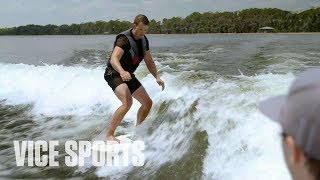 Henrik Stenson Learns How To Wakesurf Off Day [upl. by Ardnasil]