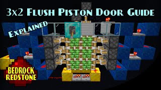 3x2 Flush Piston Door Guide Hidden Doors  Minecraft Bedrock Redstone Tutorial  MCPE XBOX PS SWITCH [upl. by Pasahow]