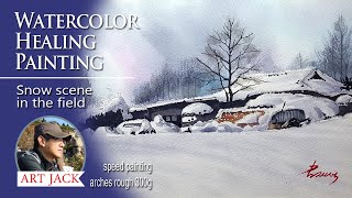 Snow scene easily painted in watercolor  Snow scene  Healing Painting ART JACK [upl. by Ithsav]