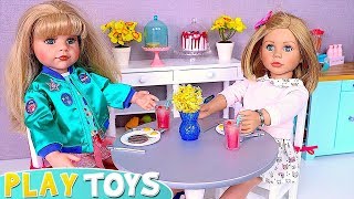 Baby Doll sisters cooking breakfast Play Toys [upl. by Attenahs]