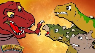 Dinosaurs cartoons battles Spinosaurus vs Sarcosuchus  DinoMania [upl. by Enitsenre461]