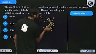 The coefficient of friction between a hemispherical bowl and an insect is \\sqrt044\ and th [upl. by Trainor965]