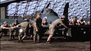 Japanese soldiers push Japanese fighter plane into hangar at Atsugi Airdrome in JHD Stock Footage [upl. by Ateekram]