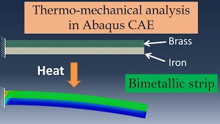 Thermomechanical analysis in Abaqus CAE  Bimetallic strip example [upl. by Ayatahs]