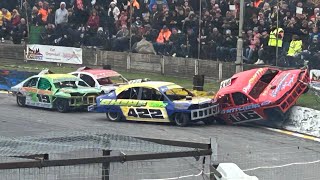 116 Diggy Smith Put Through The Ropes 2L Saloon Stockcars UK Championship Skegness Raceway 140724 [upl. by Enelehcim]