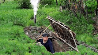 Building AMAZING dugout bushcraft survival shelter [upl. by Lorry]