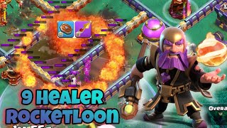 9 healer Rocketloon Th16 Attack Clash of clans [upl. by Alrac]