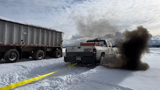 2nd gen Dodge stuck in snow bank Mom in the Duramax to the rescue [upl. by Ede]