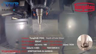 Tungaloy UK TungDrill TDX Drilling Demo material EN24T [upl. by Annelise]