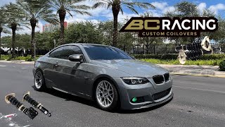 E92 335XI Gets Slammed On BC Racing Coilovers  Apex ARC8s [upl. by Aerdno422]